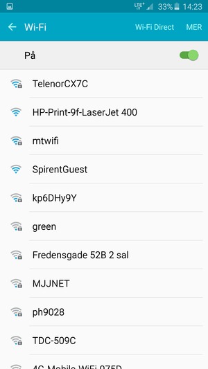 Velg det trådløse nettverket du vil koble til