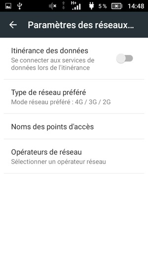Sélectionnez Type de réseau préféré