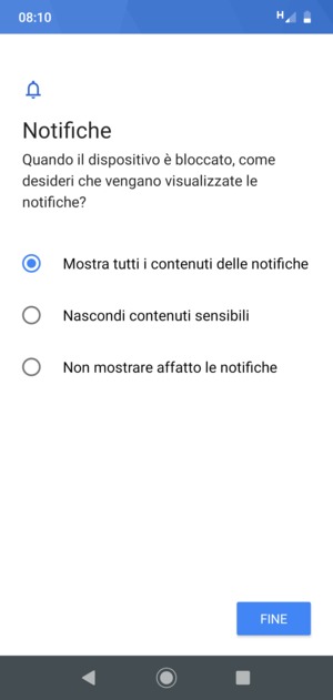 Seleziona la tua opzione preferita e poi FINE