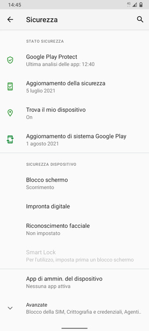 Seleziona Blocco schermo