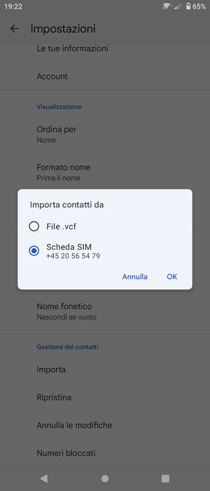 Seleziona Scheda SIM e seleziona OK