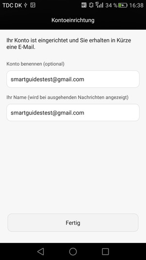 Geben Sie Ihrem Konto einen Namen und geben Sie Ihren Namen ein. Wählen Sie Fertig