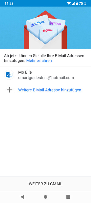 Wählen Sie WEITER ZU GMAIL