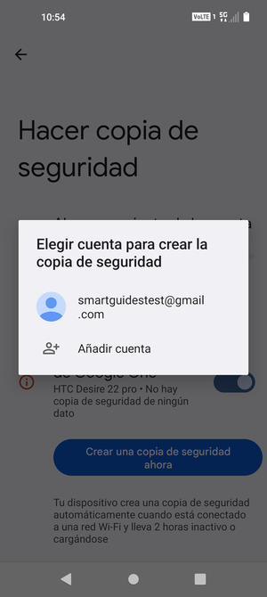 Seleccione su cuenta de copia de seguridad