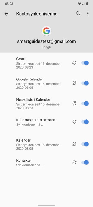 Din informasjon blir synkronisert