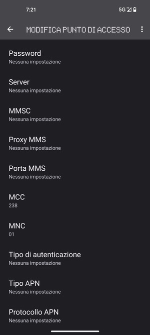 Scorri verso il basso e inserisci le informazioni di internet