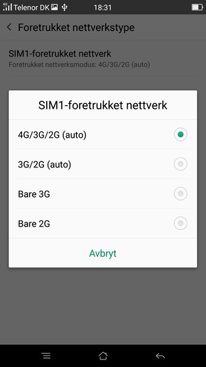 Velg ønsket alternativ