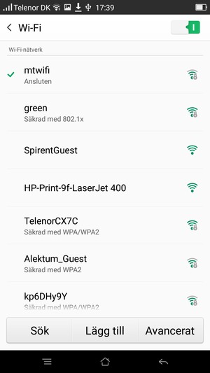 Du är nu ansluten till Wi-Fi nätverket