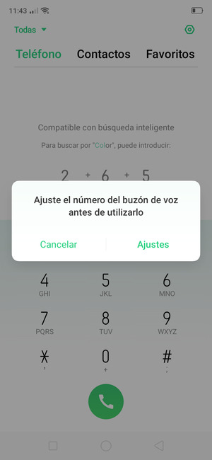 Si el correo de voz no está configurado, seleccione Ajustes