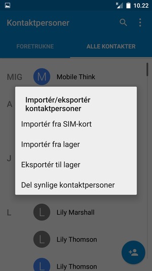 Vælg Importér fra SIM-kort
