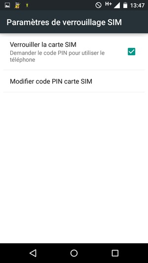 Sélectionnez Modifier code PIN carte SIM