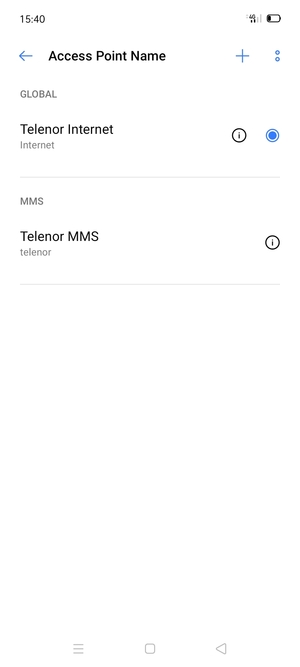 Select the Internet access point