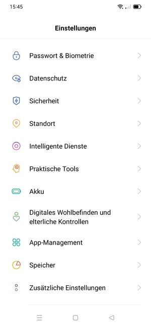 Scrollen Sie und wählen Sie Sicherheit