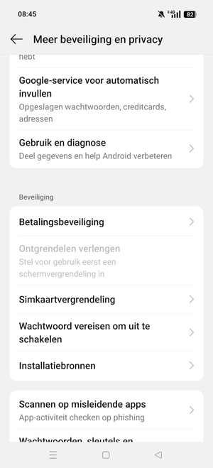 Scroll naar en selecteer Simkartvergrendeling