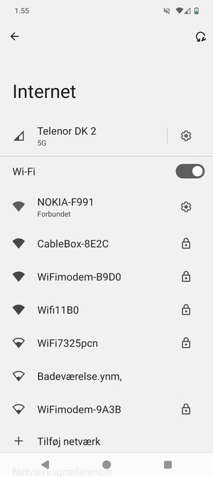 Du er nu tilsluttet Wi-Fi netværket