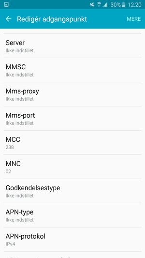 Scroll ned og indtast internet-oplysninger