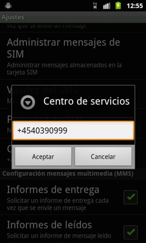 Introduzca el número de Centro de servicios y seleccione Aceptar