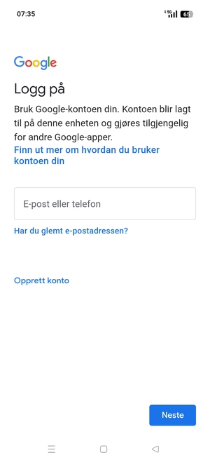Skriv inn din Gmail-adresse og velg Neste