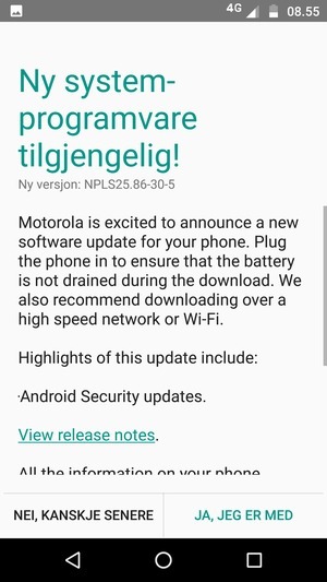 Hvis telefonen din ikke er oppdatert, velg JA, JEG ER MED