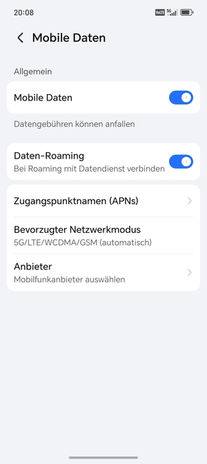 Schalten Sie Daten-Roaming an oder aus