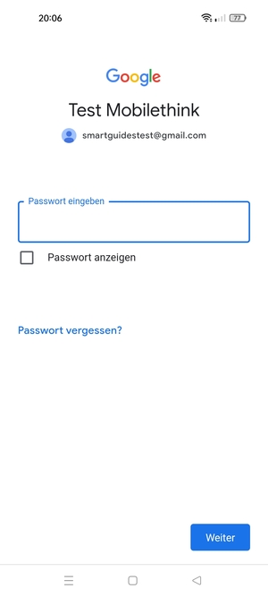 Geben Sie Ihre Passwort ein und wählen Sie Weiter