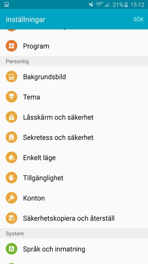 Scrolla till och välj Säkerhet / Låsskärm och säkerhet