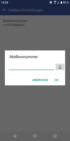 Geben Sie die Mailboxnummer ein und wählen Sie OK