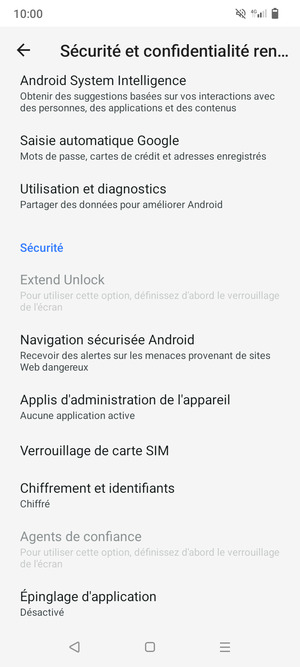 Faites défiler et sélectionnez Verrouillage de carte SIM