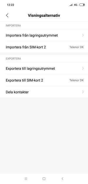 Välj Importera från SIM-kort