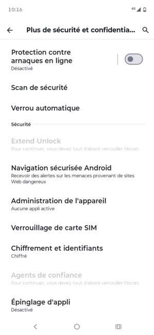 Faites défiler et sélectionnez Verrouilage de carte SIM