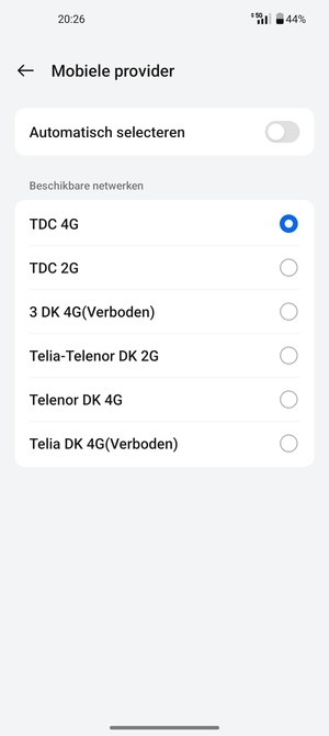 Selecteer een netwerkoperator uit de lijst