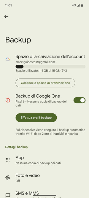 Seleziona Spazio di archivazione dell'account