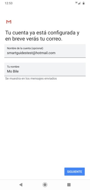 Déle a su cuenta un nombre y escriba su nombre. Seleccione SIGUIENTE