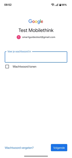 Voer uw wachtwoord in en selecteer Volgende