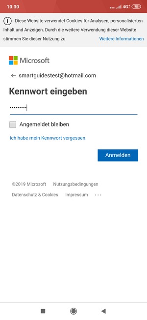 Geben Sie Ihre Hotmail Passwort ein und wählen Sie Anmelden