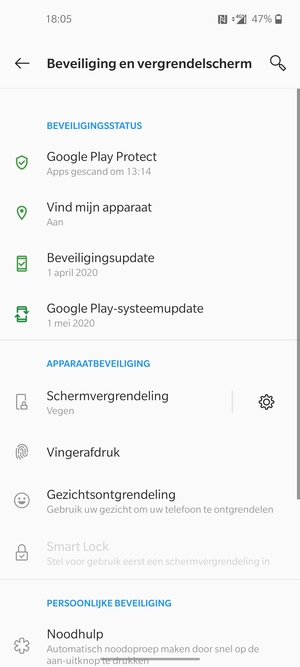 Om uw schermvergrendeling te activeren, ga naar het Beveiliging en vergrendelscherm-menu en selecteer Schermvergrendeling