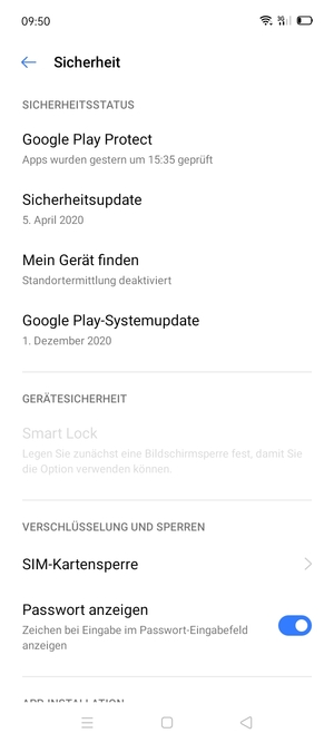 Scrollen Sie und wählen Sie  SIM-Kartensperre