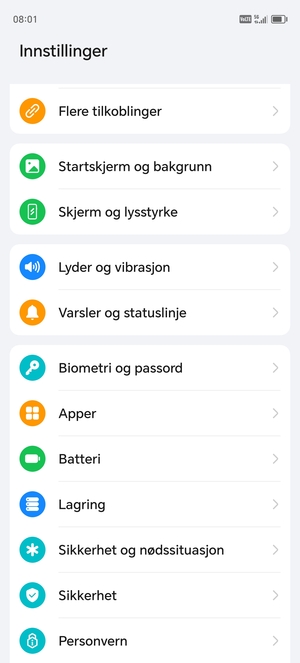 For å aktivere skjermlåsen, gå til Innstillinger-menyen og velg Biometri og passord