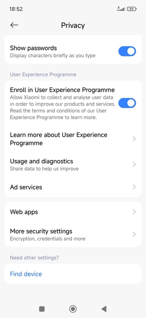 Scroll to and select More security settings