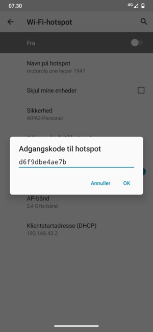 Indtast en Wi-Fi-hotspot adgangskode på minimum 8 tegn og vælg OK