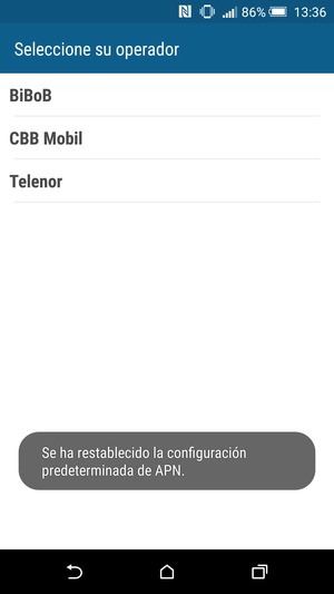 El teléfono se reiniciará con la configuración predeterminada de Internet y MMS.