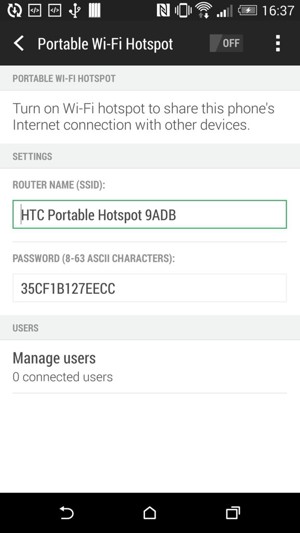 Enter a password of at least 8 characters and turn on Portable Wi-Fi Hotspot