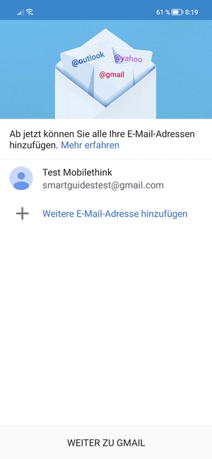 Wählen Sie WEITER ZU  GMAIL