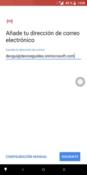 Introduzca su Dirección de correo electrónico y seleccione CONFIGURACIÓN MANUAL