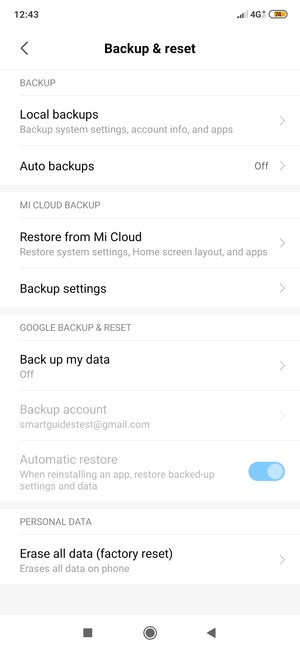 Select Back up my data