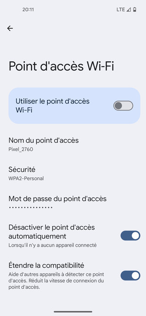 Sélectionnez Mot de passe du point d'accès