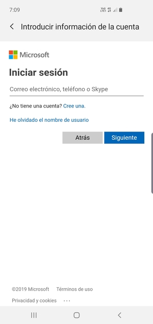 Introduzca su dirección de Hotmail y seleccione Siguiente