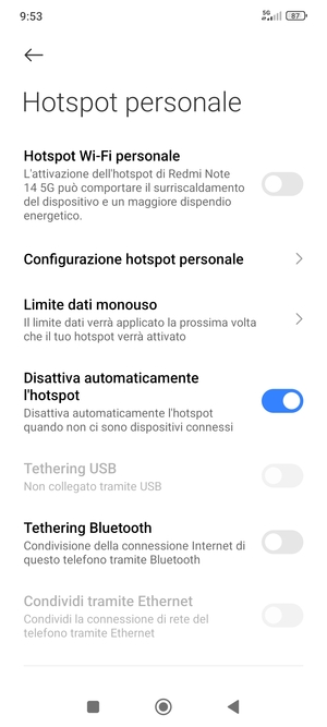 Seleziona Configurazione hotspot personale