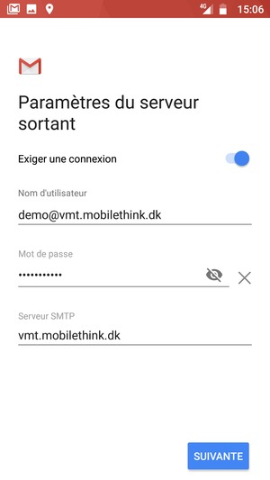 Entrez l'adresse du serveur Sortant