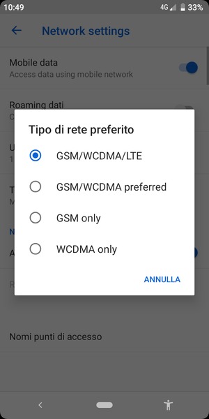 Seleziona GSM only per abilitare 2G